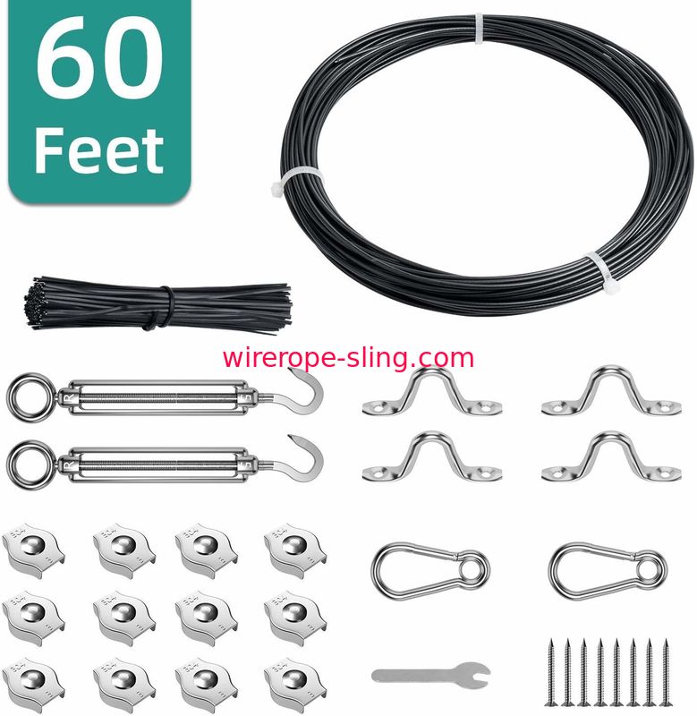 Assemblées inoxydables enduites de câble métallique de vinyle noir pour le patio et la piscine d'arrière-cour