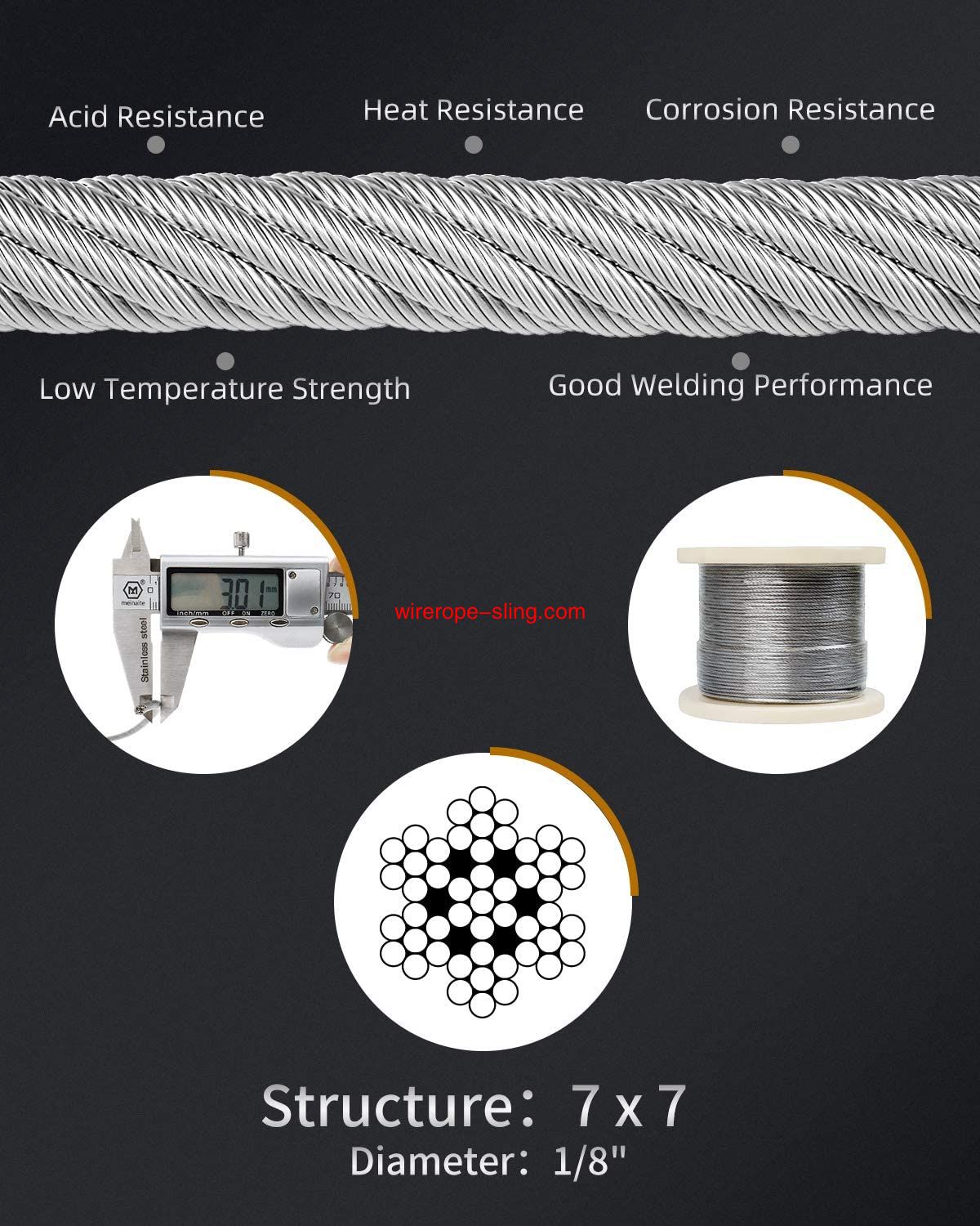 T316 câble en acier inoxydable avec machine de coupe, câble d'avion pour rails de pont, 7 x 7 brins