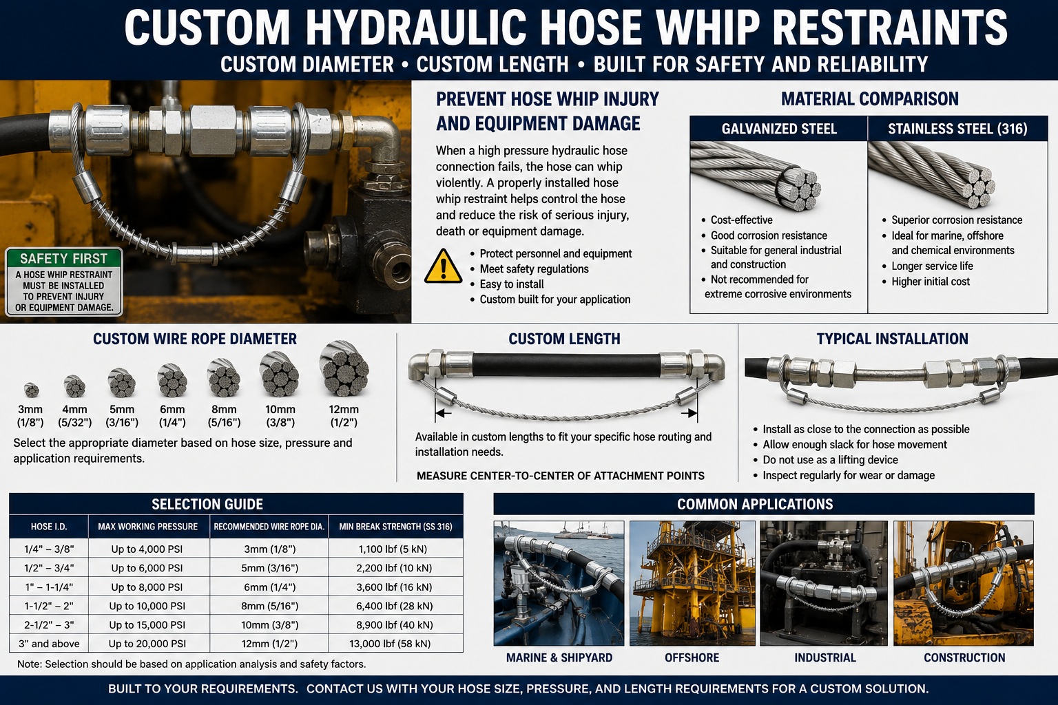 Custom length retenue fouet tuyau hydraulique for high pressure hose connection Custom length retenue fouet tuyau hydraulique for high pressure hose connection